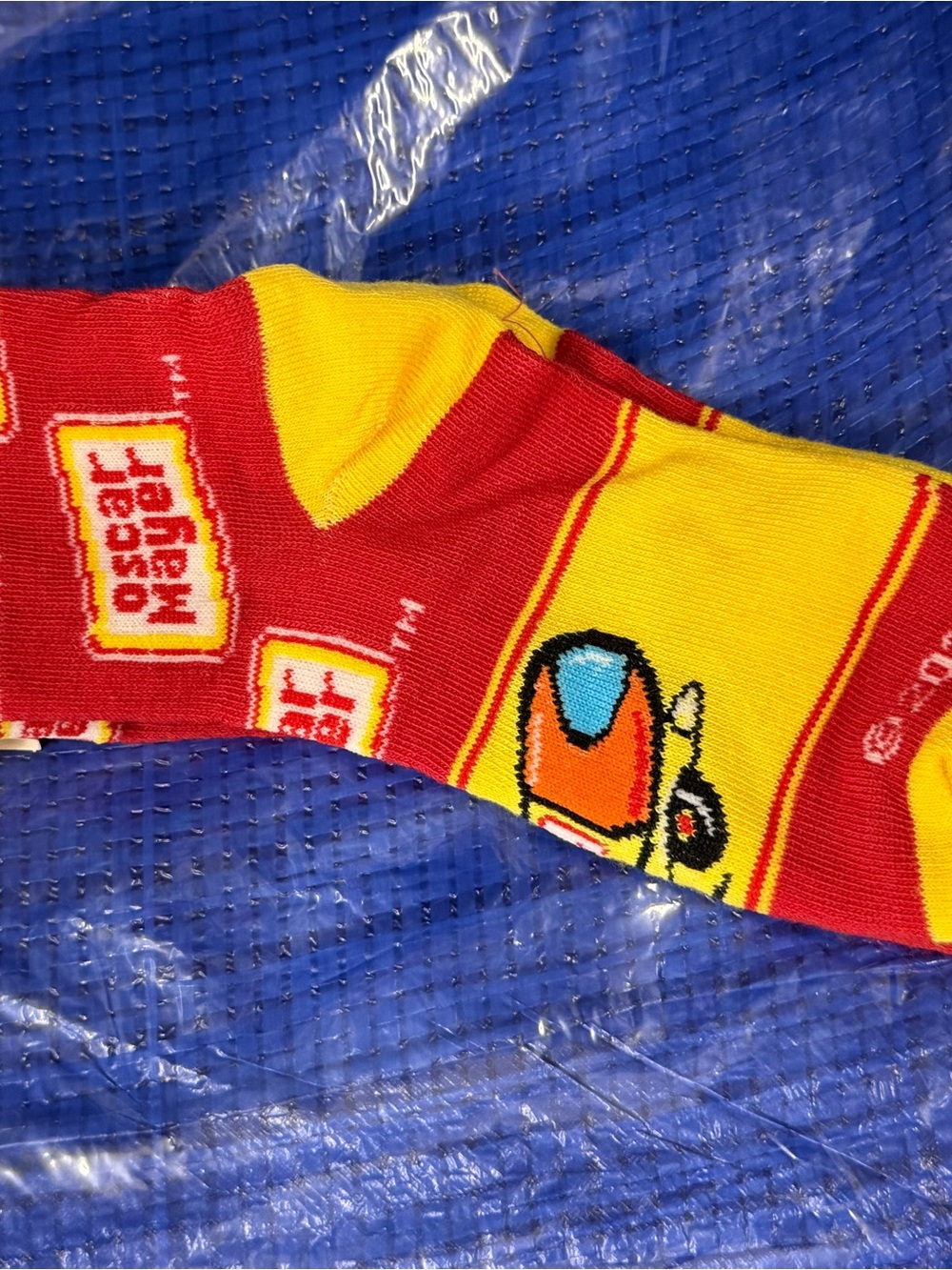Casual Men's Novelty Socks in Red and Yellow with Toy Car Motif